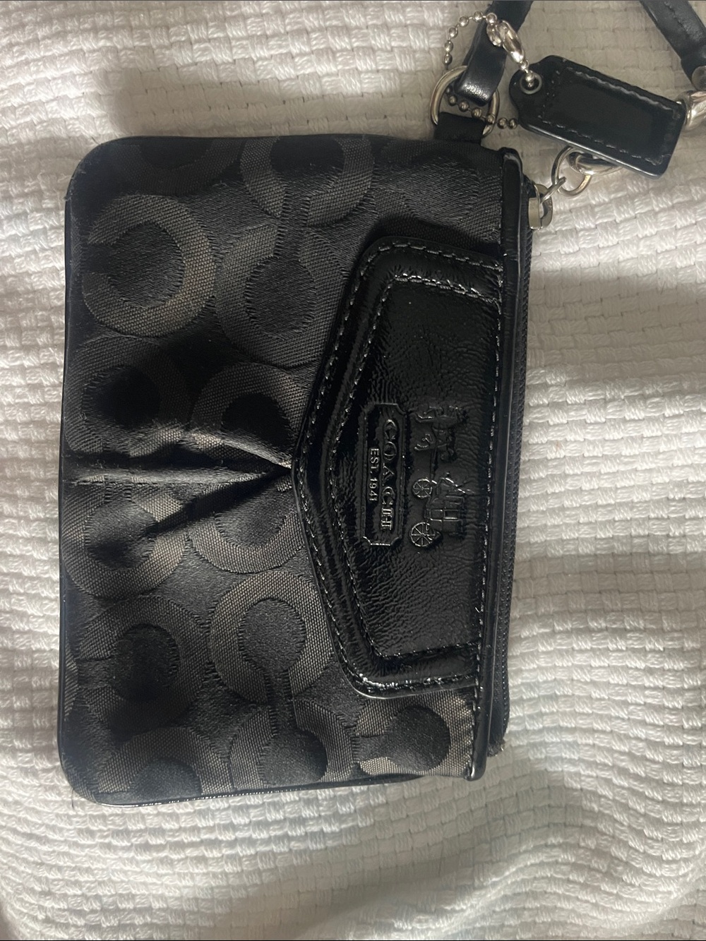 Coach Black Signature C Logo Wristlet
